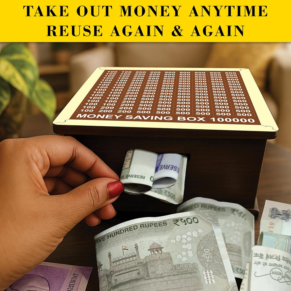 Easy marts Money Saving Box for Kids and Adults | Wooden Money Bank with Lock | 1 Lakh Saving Box with Numbers