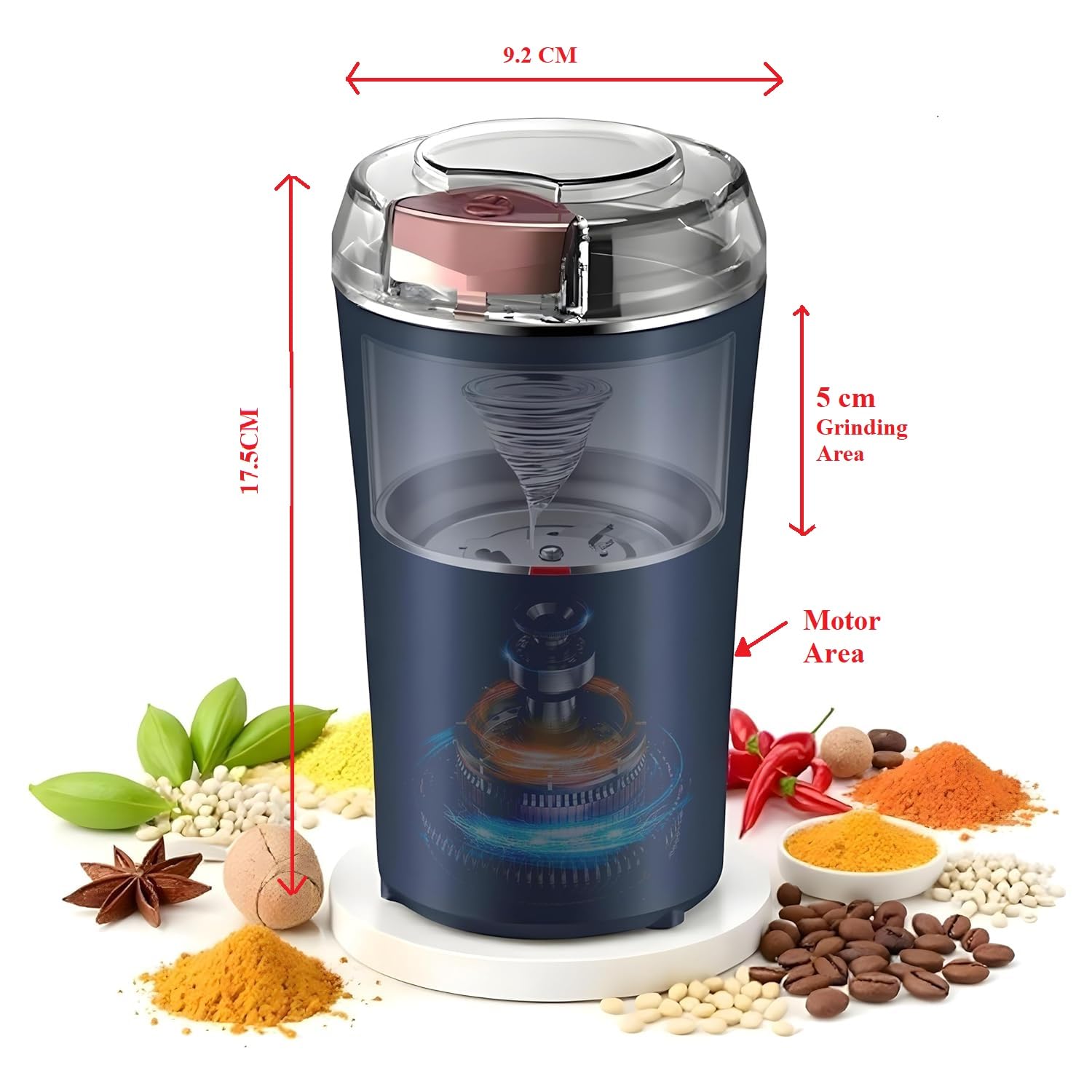 Easy mart’s Portable Electric Coffee Grinder Spice & Coffee Bean Grinder Stainless Steel 4 Blade Mixer Grinder for Masala & Herb Push Button Control Durable Grinding Machine for Dry Items