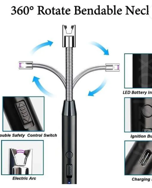 Easy mart’s 360 Degree Flexible Rechargeable Electric Kitchen Lighter for Gas Candle Stove Aluminium Electronic Gas Lighter (Multicolor, Pack of 1)