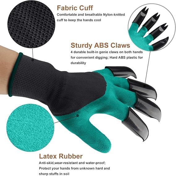 Easy mart’s Claw Gardening Gloves for Planting Breathable Material with Right Hand Fingertips ABS Claws for Digging and Gardening Pair