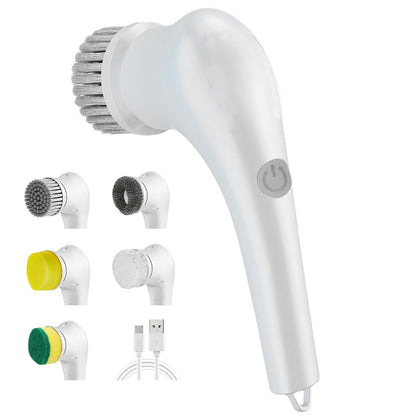 Electric Scrubber, Handheld Cleaning Brush, Includes 5 Replaceable Heads, Bathroom, Kitchen, Glass - Multifunctional Home Accessory