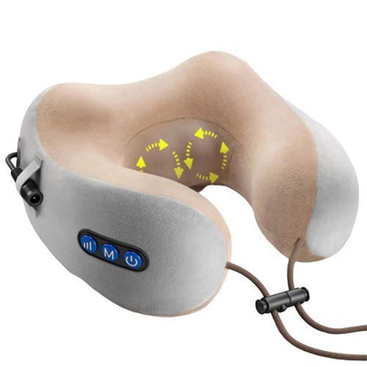 Neck Massager Travel Pillow 3 Speed Intensity Modes Vibration & Deep Kneading Massage For Cervical Pain Relief, Memory Foam Rechargeable Use At Home, Office, Car, Travel
