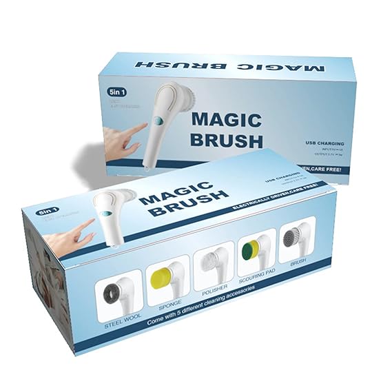 Electric Scrubber, Handheld Cleaning Brush, Includes 5 Replaceable Heads, Bathroom, Kitchen, Glass - Multifunctional Home Accessory