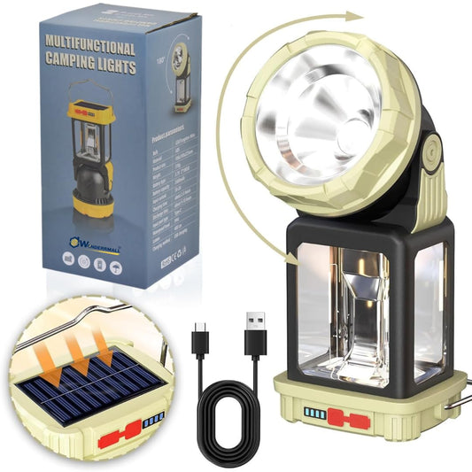Solar Powered Rechargeable Emergency Light|Type-C Charging| Upto 10 hrs Working time per Charge| Lantern Torch with 180 Degree Adjustable Head |Flashlight Indoor Outdoor- Greyish Green