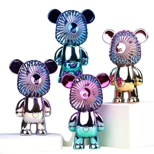 Happy Hues ® USB Desk Fan,Portable Colorful Bear Design Fan, Rechargeable Battery Powered Fan, 3 Adjustable Air Speeds, Small Personal Fan- Random Colour