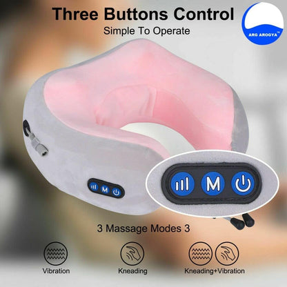 Neck Massager Travel Pillow 3 Speed Intensity Modes Vibration & Deep Kneading Massage For Cervical Pain Relief, Memory Foam Rechargeable Use At Home, Office, Car, Travel