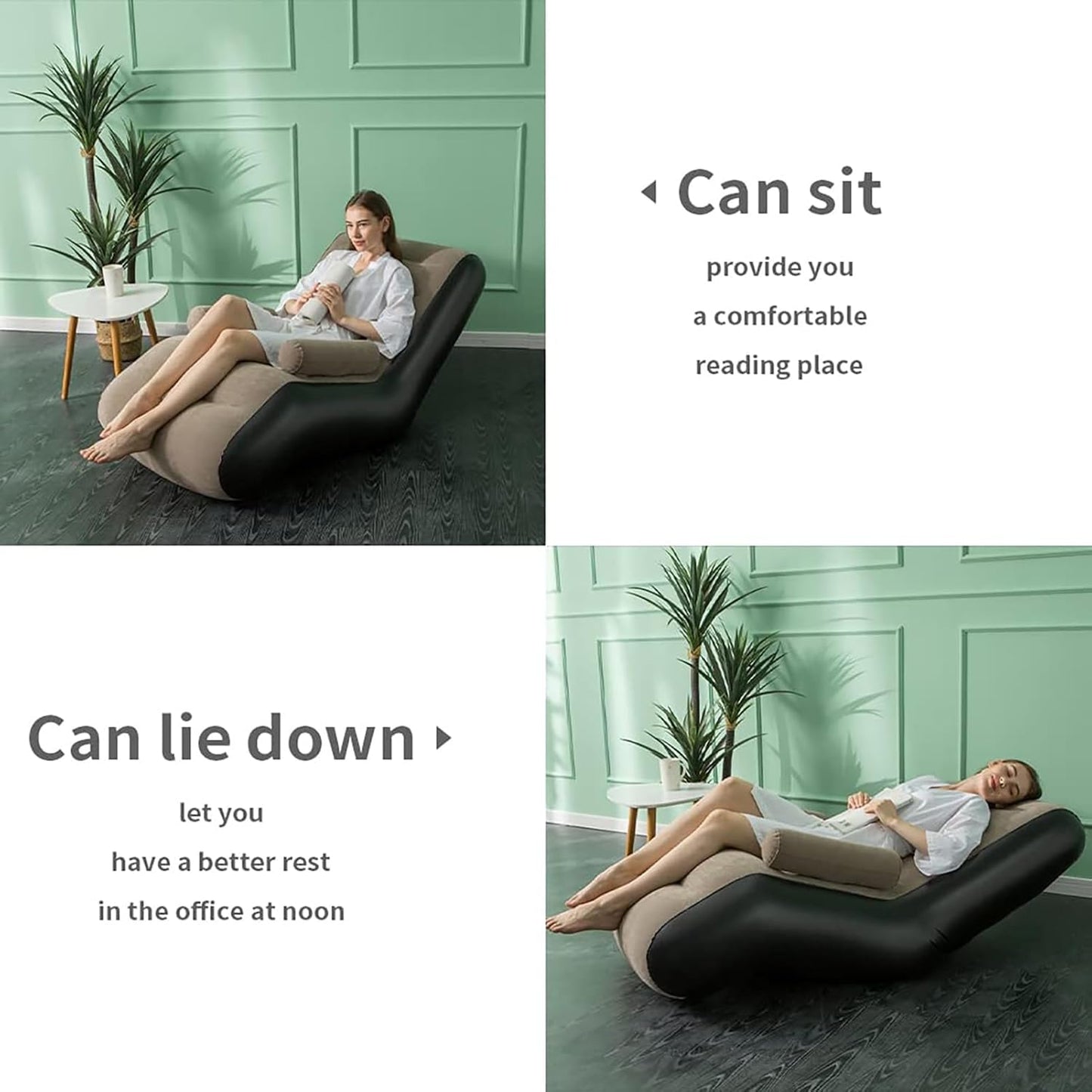 Inflatable Lounge Chair with Armrests – Portable Indoor & Outdoor Recliner Sofa with Headrest | Ergonomic Air Sofa for Home, Office, Backyard, Camping, Poolside