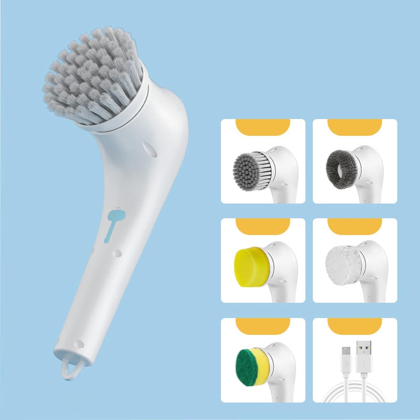 Electric Scrubber, Handheld Cleaning Brush, Includes 5 Replaceable Heads, Bathroom, Kitchen, Glass - Multifunctional Home Accessory