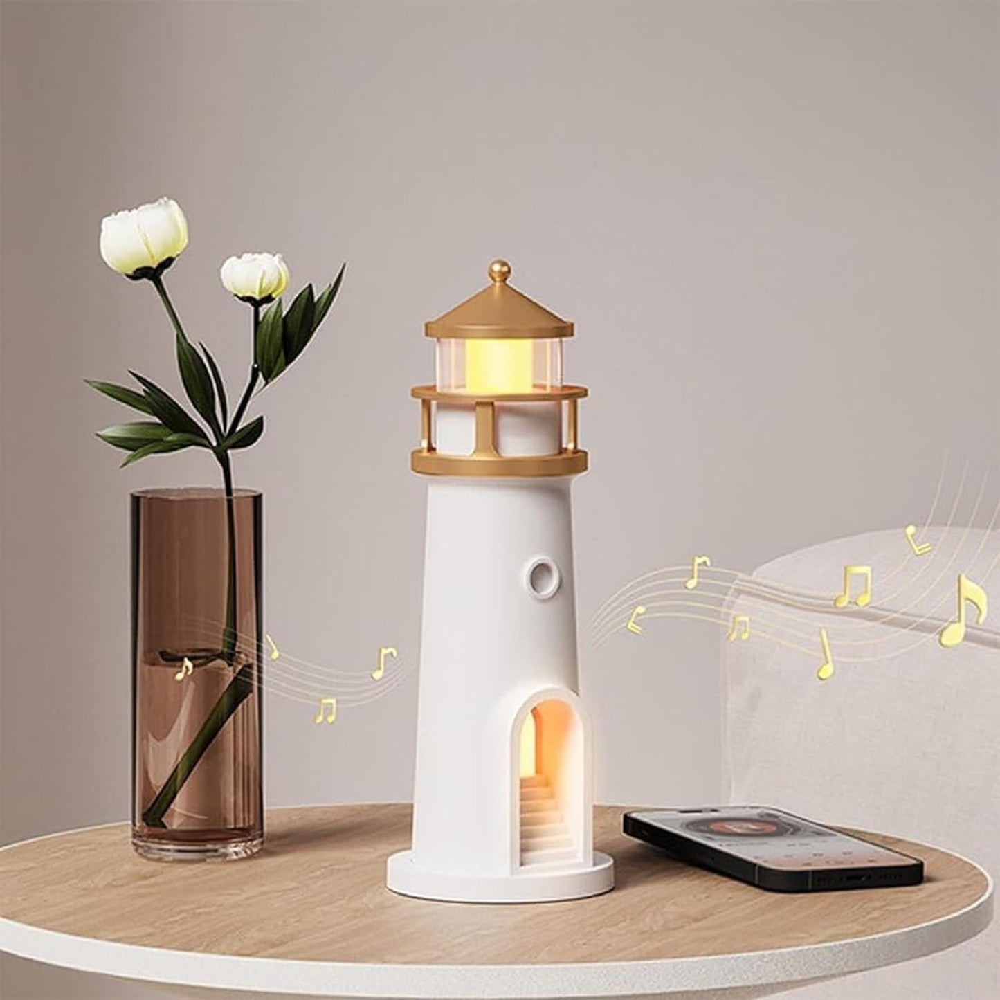 Lighthouse Decoration, Light House with LED Light Moon Projection Lighthouse Lamp Beacon with Remote Control and Bluetooth Function