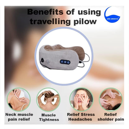 Neck Massager Travel Pillow 3 Speed Intensity Modes Vibration & Deep Kneading Massage For Cervical Pain Relief, Memory Foam Rechargeable Use At Home, Office, Car, Travel