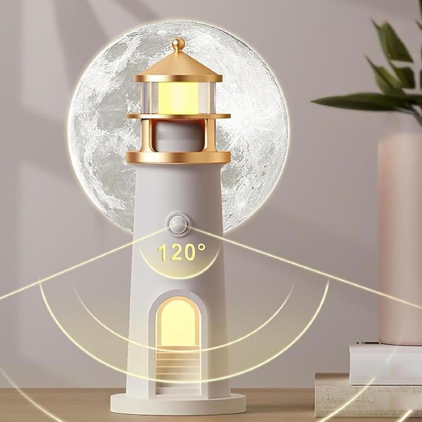 Lighthouse Decoration, Light House with LED Light Moon Projection Lighthouse Lamp Beacon with Remote Control and Bluetooth Function