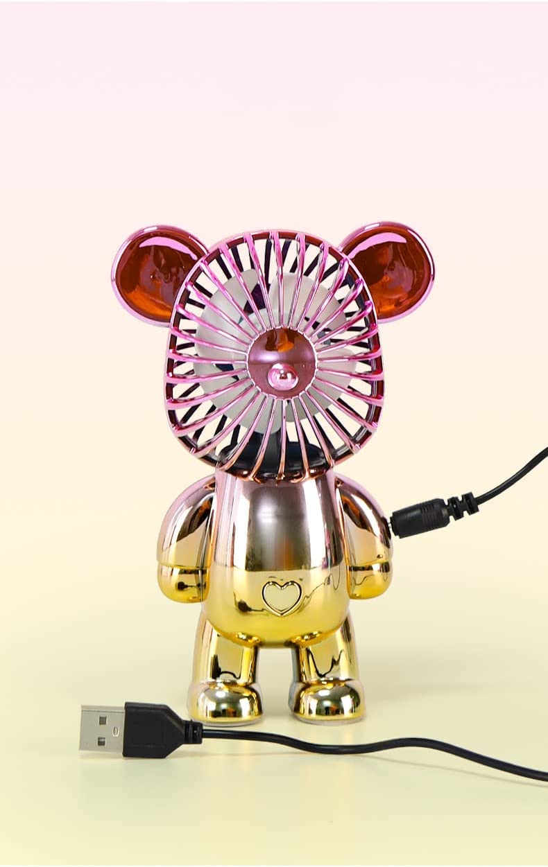 Happy Hues ® USB Desk Fan,Portable Colorful Bear Design Fan, Rechargeable Battery Powered Fan, 3 Adjustable Air Speeds, Small Personal Fan- Random Colour