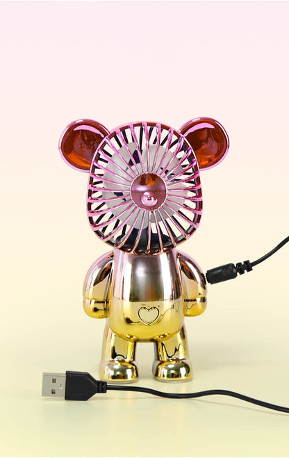 Happy Hues ® USB Desk Fan,Portable Colorful Bear Design Fan, Rechargeable Battery Powered Fan, 3 Adjustable Air Speeds, Small Personal Fan- Random Colour