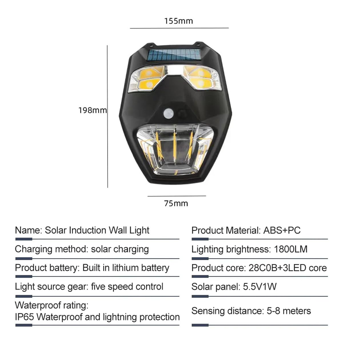 Solar Induction Wall Lights, Solar Induction Wall Lights, Motion Sensor Warning Light, 5 Modes Security Light with Mount, Lighting Fixture