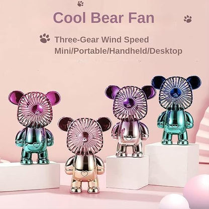 Happy Hues ® USB Desk Fan,Portable Colorful Bear Design Fan, Rechargeable Battery Powered Fan, 3 Adjustable Air Speeds, Small Personal Fan- Random Colour