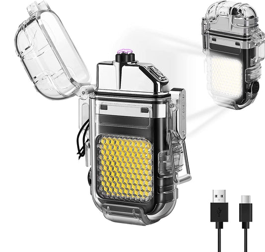 Waterproof Windproof Double Arc Lighter with LED Flashlight - Perfect for Men and Women