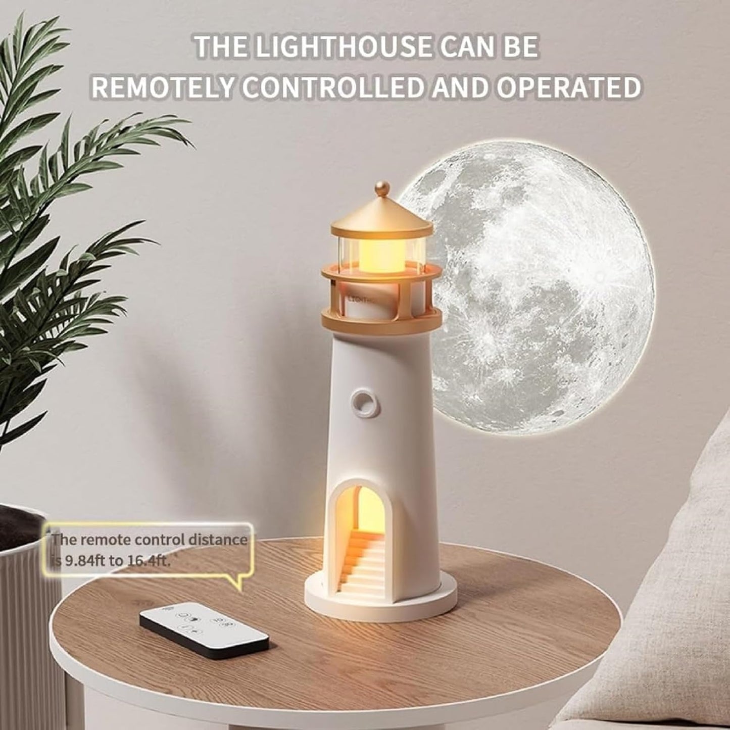 Lighthouse Decoration, Light House with LED Light Moon Projection Lighthouse Lamp Beacon with Remote Control and Bluetooth Function