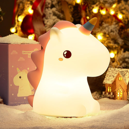 Cute Silicone Unicorn LED Night Light for Kids, USB Rechargeable 16-Color Changing Dimmable Night Light, Touch Sensor Squishy Mini Nursery Lamp for Baby Bedroom Decor