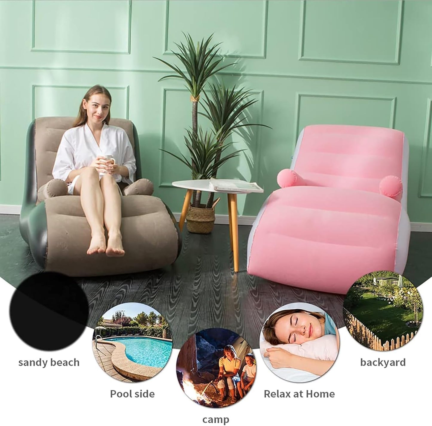 Inflatable Lounge Chair with Armrests – Portable Indoor & Outdoor Recliner Sofa with Headrest | Ergonomic Air Sofa for Home, Office, Backyard, Camping, Poolside