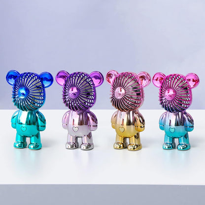Happy Hues ® USB Desk Fan,Portable Colorful Bear Design Fan, Rechargeable Battery Powered Fan, 3 Adjustable Air Speeds, Small Personal Fan- Random Colour