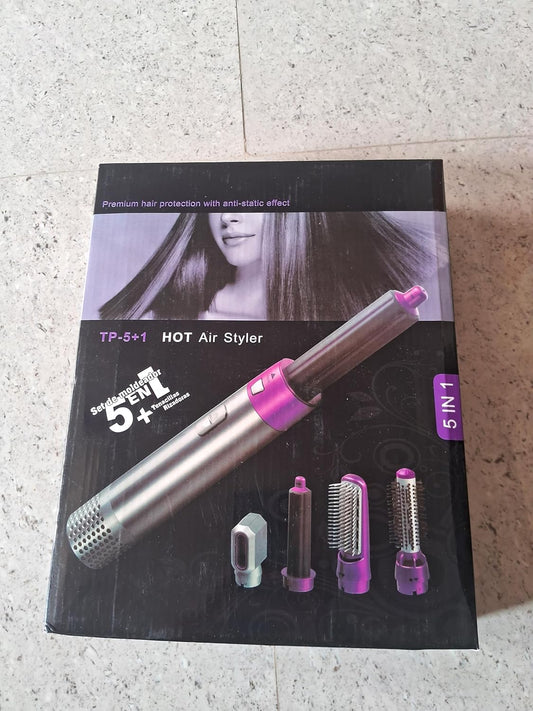 5-in-1 Hot Air Styler with Multiple Attachments, Premium Hair Styling Tool, Pink and Silver