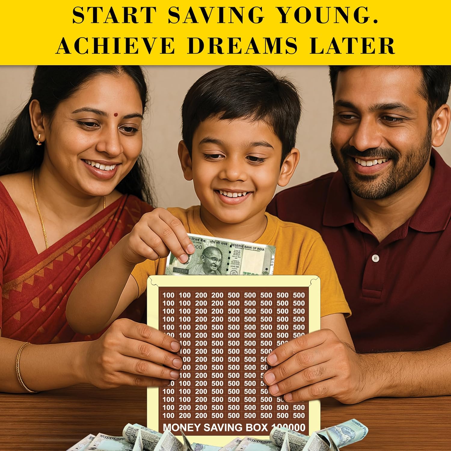 Easy marts Money Saving Box for Kids and Adults | Wooden Money Bank with Lock | 1 Lakh Saving Box with Numbers